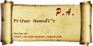 Priher Avenár névjegykártya